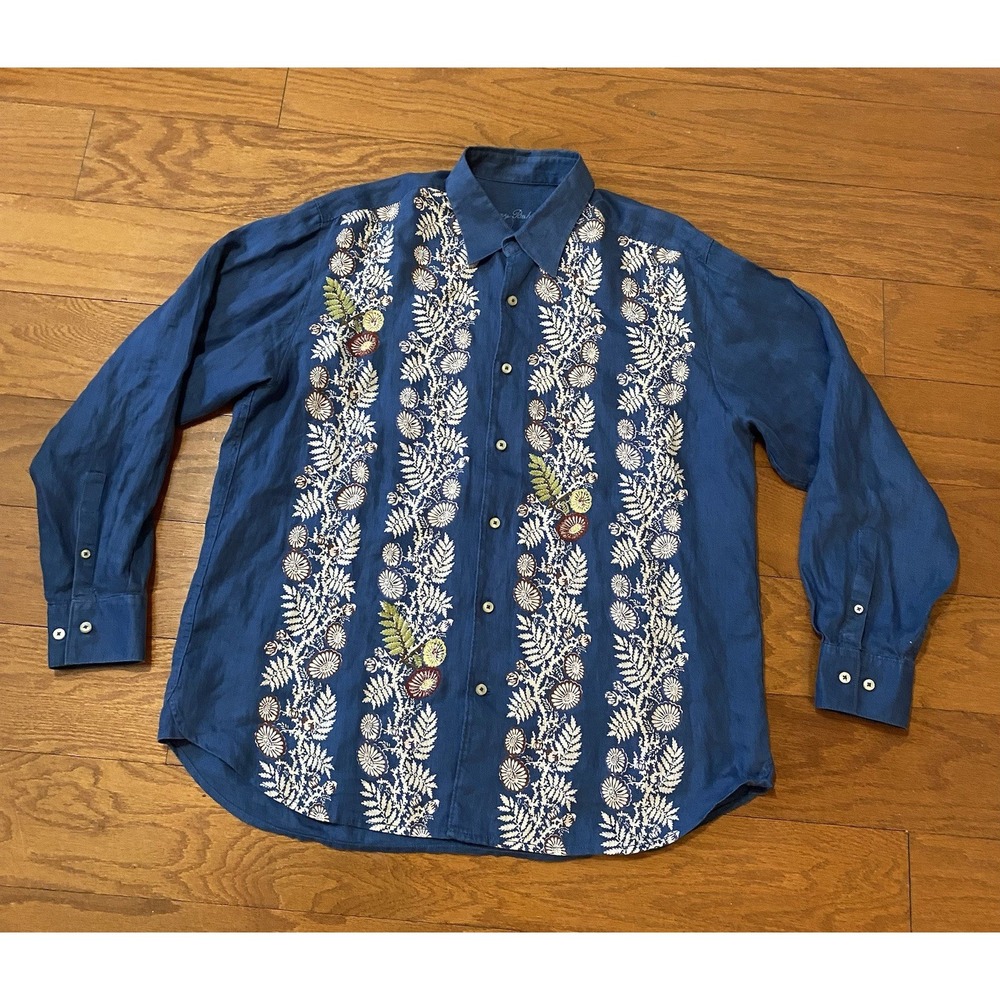 Tommy Bahama Linen‎ Shirt Mens Large Floral Beach Resort Vacation Key West L